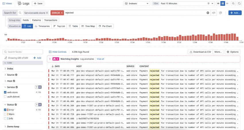 Datadog filtering