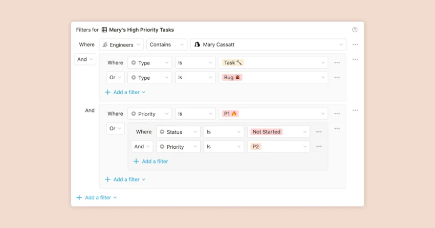 Notion filtering